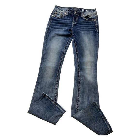 Miss Me Jeans Rhinestones Distressed Women's Size 28 Bootcut Medium Wash Denim - Picture 6 of 12